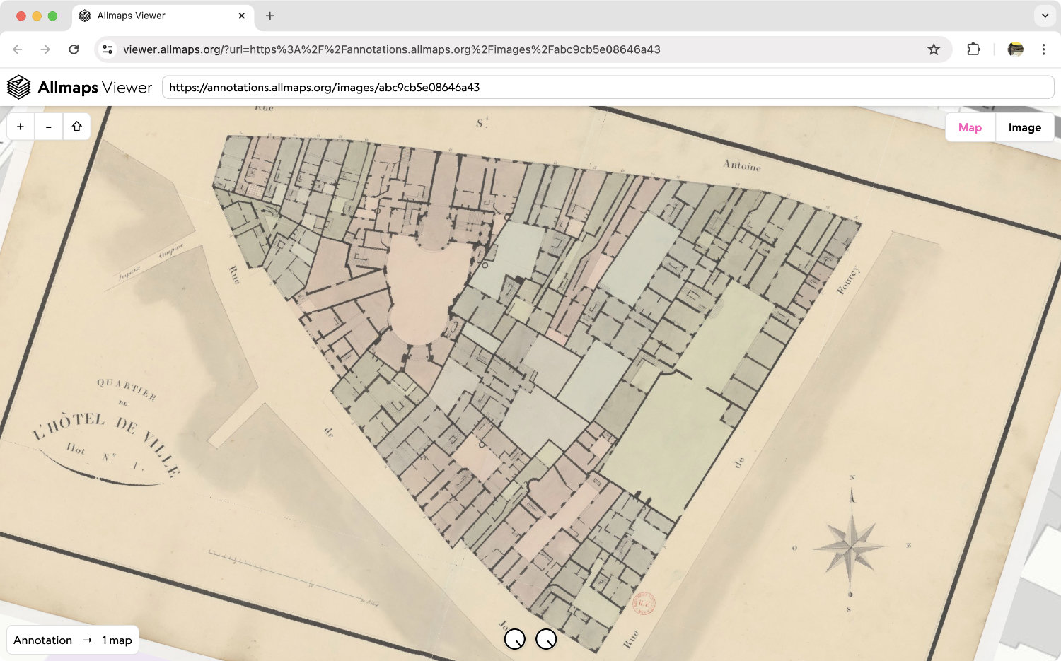 Single cadastral sheet opened in Allmaps Viewer